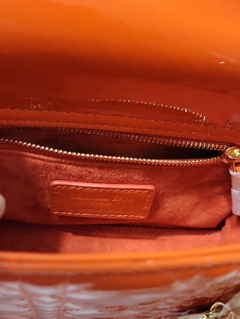 CHRISTAIN DOIR Orange Patent Lady Dior Mini Bag with Gold Hardware - Picture 9 of 16